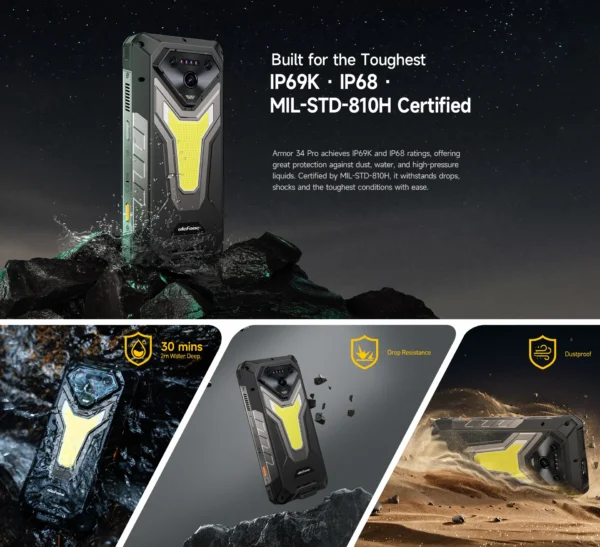 Sdca37343a13c4697814602e6cd1cc8f0x.webp 【World Premiere】Ulefone Armor 34 5G AI Rugged Phone 25500mAh Up to 32GB+512GB 120Hz 6.95" NFC Android 15 Smartphon