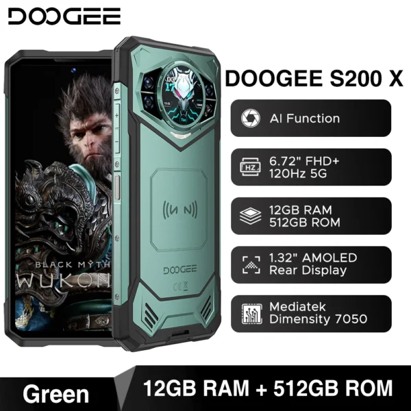 Se183d17779a04b97abfcd2ed720d070eE.webp World Premiere DOOGEE S200 X 5G Rugged Phone 12+512GB Smartphone 6.72” FHD+120Hz IPS screen Dimensity 7050 10100mAh battery 33W