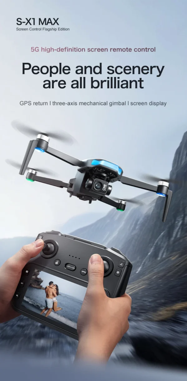 New S-X1 MAX GPS Drone Professional 4K Camera 3-axis gimbal Aerial FPV Brushless with Large Screen Remote Control Folding Dron