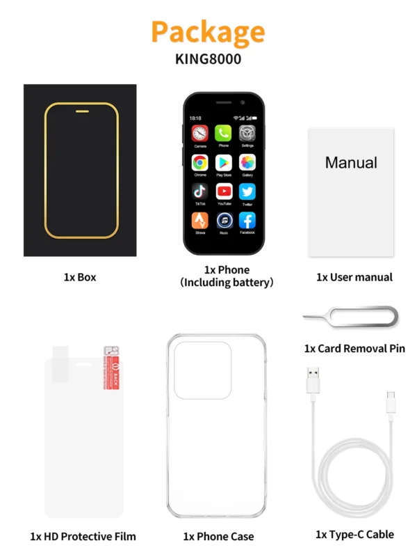 Sf7c71da3148b48cf9f155708f33dbbb8J.webp 2025 New SERVO KING8000 Mini Smartphone Android 4G LTE Global GPS 3" Display 5MP Camera WIFI Small Mobile Phones 2000mAh Battery