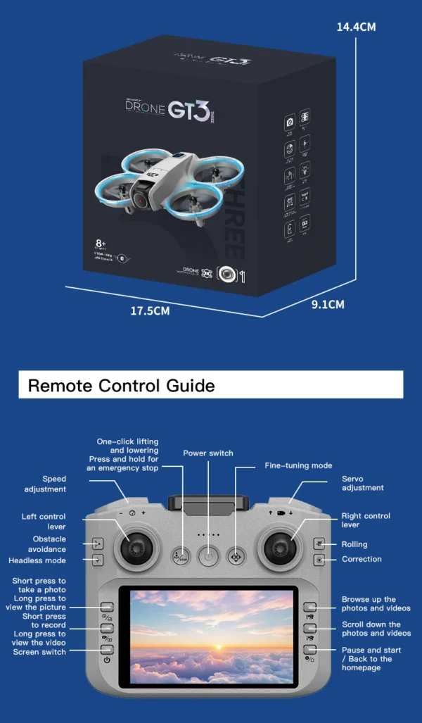 Sfbec12e9f00346349d99e0867aa7099a7.webp 2026 GT3/GT3 MAX Drone 8K HD Remote Control Headless Mode Helicopter 360° Flip Quadcopter Toys Mini Drone Fors Kid Toy Gifts