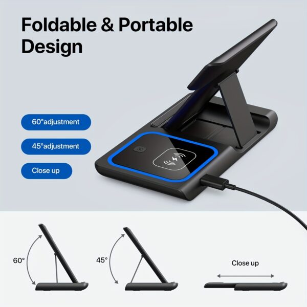 [3-in-1 Wireless Rapid Charger] 3-in-1 Foldable Wireless Rapid Charger - Wireless Charger for Smartphones, Watches, and Headphones