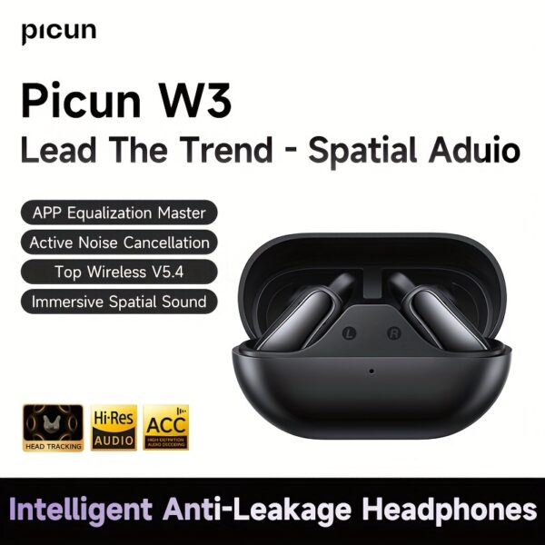 Picun W3 Wireless Earbuds with Active Noise Cancellation, EQ App Control, 60H Playtime, Immersive Spatial Audio, Wireless V5.4, Touch Control, Type-C Charging, Compatible with Smartphones/Tablets/Laptops - Incl. Protective Case