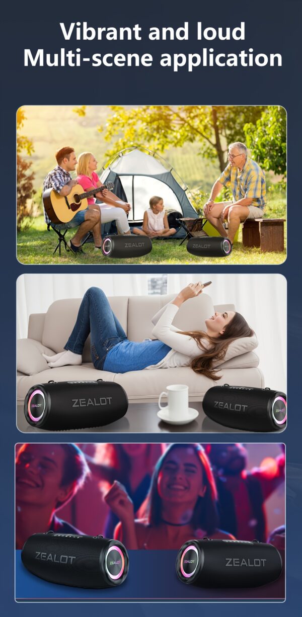 095b8528-775d-4232-b7df-faa73f14f8b9.jpg ZEALOT 80W Large Speaker, IPX5, Outdoor Portable Subwoofer Wireless Speakers, Dual Pairing, 16000mAh Battery, 24Hours Playtime Loud Stereo, Booming Bass. Charging Cable, for PC, Smartphones, Car, Outdoor, Camping, Beach.-ZEALOT S87(2pcs A Set)