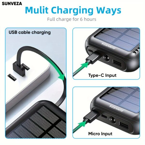 Sunveza Portable Solar Power Bank - 40000mAh Large Capacity, 3 Output, 1 Input Cable, Flashlight, 5V3.1A Fast Charger For Smartphones And Devices-LS42hei