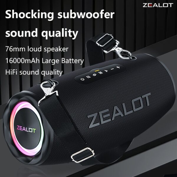 390a6e83-74cb-4a00-928a-5e77937c077f.jpg ZEALOT 80W Large Speaker, IPX5, Outdoor Portable Subwoofer Wireless Speakers, Dual Pairing, 16000mAh Battery, 24Hours Playtime Loud Stereo, Booming Bass. Charging Cable, for PC, Smartphones, Car, Outdoor, Camping, Beach.-ZEALOT S87(2pcs A Set)