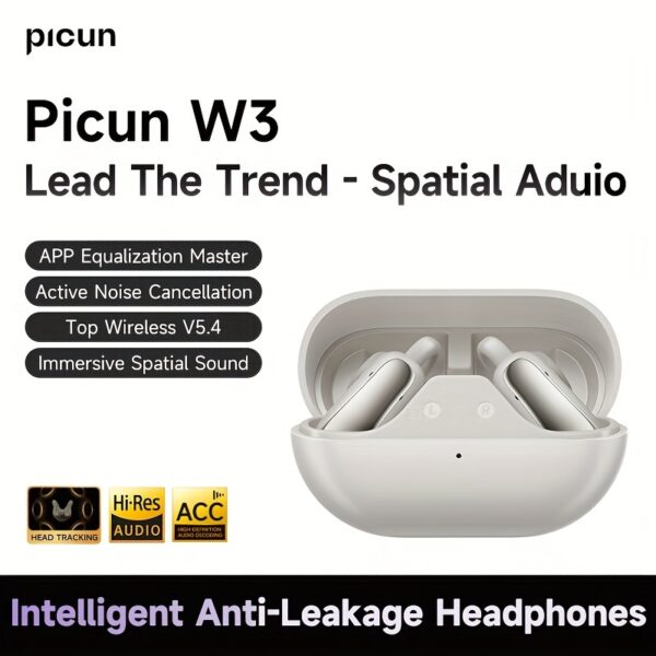 Picun W3 Wireless Earbuds with Active Noise Cancellation, EQ App Control, 60H Playtime, Immersive Spatial Audio, Wireless V5.4, Touch Control, Type-C Charging, Compatible with Smartphones/Tablets/Laptops - Incl. Protective Case