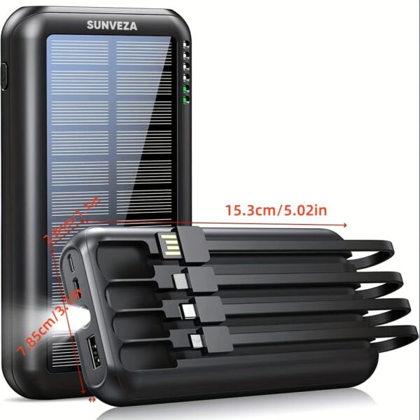 Sunveza Portable Solar Power Bank - 40000mAh Large Capacity, 3 Output, 1 Input Cable, Flashlight, 5V3.1A Fast Charger For Smartphones And Devices-LS42hei
