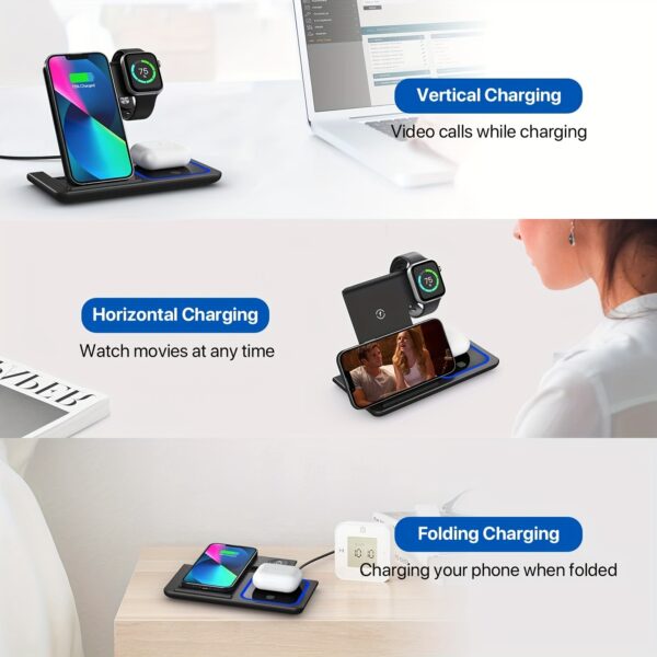 [3-in-1 Wireless Rapid Charger] 3-in-1 Foldable Wireless Rapid Charger - Wireless Charger for Smartphones, Watches, and Headphones