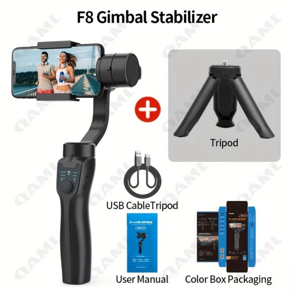 4cc0a192-89d2-43bf-b14d-0b897143a83c.jpg ProStabilizer F8 - 3-Axis Handheld Gimbal Phone Holder for Smooth Anti-Shake Video Recording and Stabilization - Compatible with Xiaomi, iPhone, and All Cellphone Smartphones