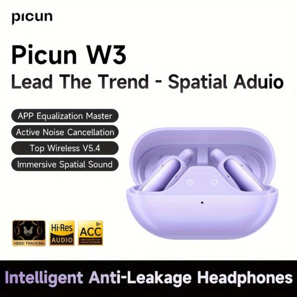 Picun W3 Wireless Earbuds with Active Noise Cancellation, EQ App Control, 60H Playtime, Immersive Spatial Audio, Wireless V5.4, Touch Control, Type-C Charging, Compatible with Smartphones/Tablets/Laptops - Incl. Protective Case