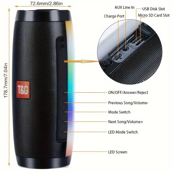 522733ef-8e87-4d71-987c-9346ab5401da.jpg TG-157 Portable Wireless Speaker With Color LED Light, Outdoor 3D Stereo Woofer Luminous Speaker, TWS Stereo Woofer Pole Hands-free Call/FM/TF Card/U Disk, Connect Mobile Phone/Tablet/TV, Wireless Portable Audio