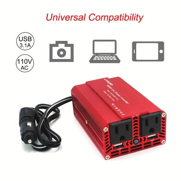 568fa024-a805-4099-b94f-b8f72084ccb5.jpg 500W Heavy-Duty Power Inverter - DC 12V to 110V AC Converter with 3.1A Dual USB Car Adapter for Charging Laptops, Tablets, and Smartphones on The Go - Portable and Compact Design