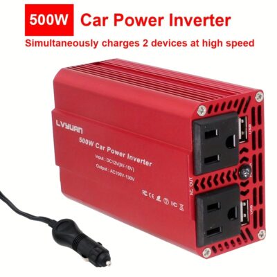 6942f8d1-feda-48d8-85e9-8baf4c58f85b.jpg 500W Heavy-Duty Power Inverter - DC 12V to 110V AC Converter with 3.1A Dual USB Car Adapter for Charging Laptops, Tablets, and Smartphones on The Go - Portable and Compact Design
