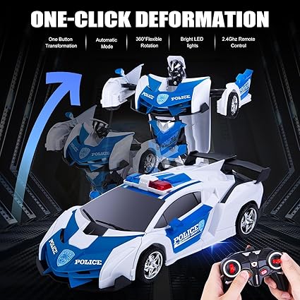 Transformers Voiture télécommandée 2-en-1 pou enfants âgés de 5 à 12 ans, unisexe, blanc