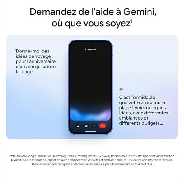 Google Pixel 10 – Smartphone Android débloqué avec Gemini, Triple Appareil Photo arrière avancé, Plus de 24 Heures d'autonomie et écran Super Actua 6,3″ – Indigo, 128GB