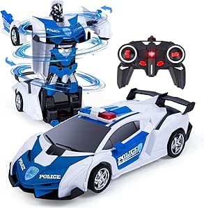 Transformers Voiture télécommandée 2-en-1 pou enfants âgés de 5 à 12 ans, unisexe, blanc