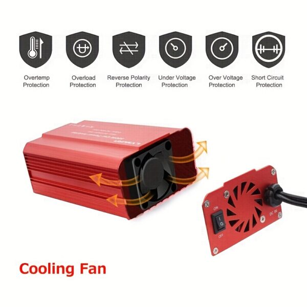 73dfdb77-900b-4612-924d-f2115fd7dd24.jpg 500W Heavy-Duty Power Inverter - DC 12V to 110V AC Converter with 3.1A Dual USB Car Adapter for Charging Laptops, Tablets, and Smartphones on The Go - Portable and Compact Design