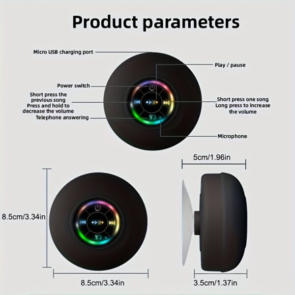 IPX4 Waterproof LED Bathroom Speaker, USB Charging, Key Control, Wireless Connectivity, Large Suction Cup, Exclusive US Design Patent, Portable Audio Base Station for Smartphones