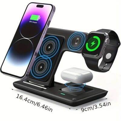 [3-in-1 Wireless Rapid Charger] 3-in-1 Foldable Wireless Rapid Charger - Wireless Charger for Smartphones, Watches, and Headphones