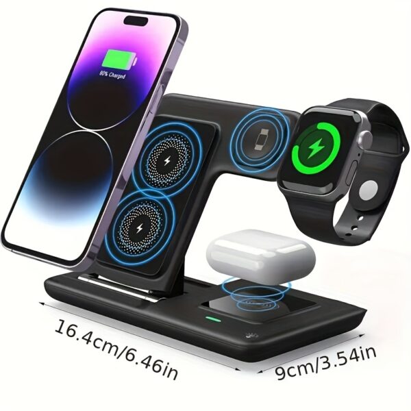 [3-in-1 Wireless Rapid Charger] 3-in-1 Foldable Wireless Rapid Charger - Wireless Charger for Smartphones, Watches, and Headphones