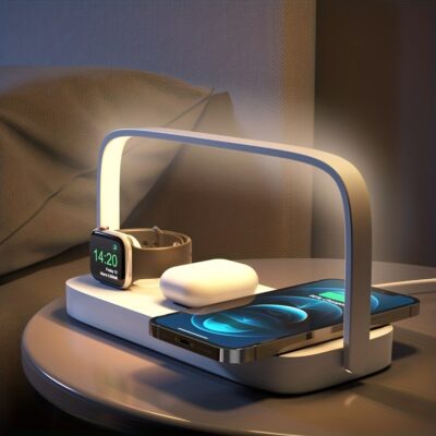 Wireless Charging Station Master - Fast Charging, Multifunctional, LED Desk Lamp, Night Light, USB Port, Clock Stand, Compatible with iPhone, Samsung, and All Smartphones - Space-Saving, Easy to Use, and Stylish