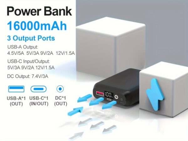 9c051a97-79bd-42c4-bcdc-96d488638057-1.jpg High-Capacity 16000mAh Power Bank - 5V/7.4V Battery Pack For Heated Vest With LED Display, DC/USB/Type-C Output - Fast Charging 22.5W Portable Charger Compatible With Smartphones, Tablets And More