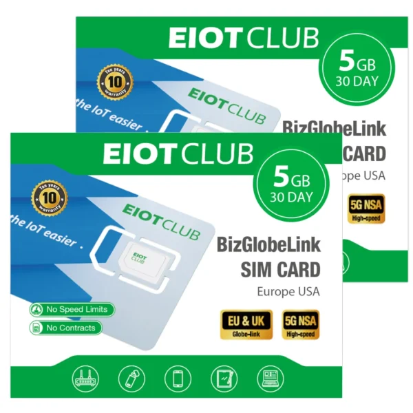 EIOTCLUB Europe & US Data SIM Card - 5GB 30DAY, 5G/4G High Speed Travel SIM, Data-Only, Rechargeable, No Roaming Fee