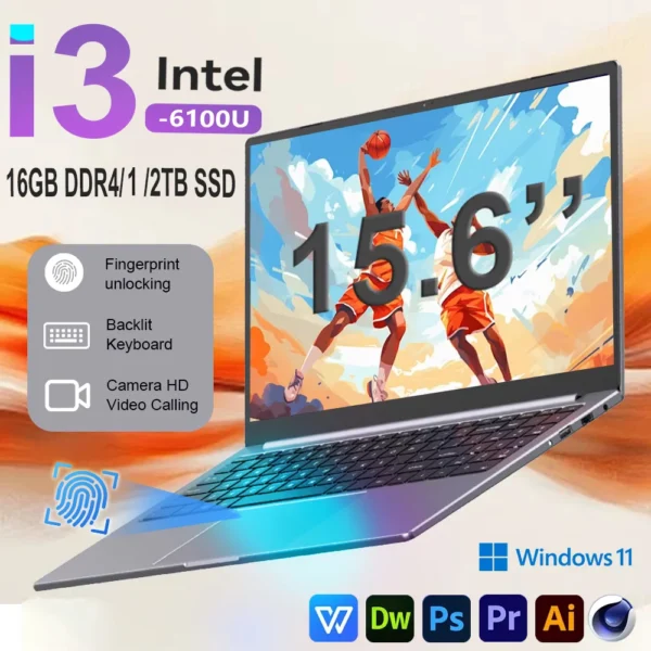 A1a6a84ba9fdf43b49116bd3777580d55a.webp 15.6" Intel Core i3 6100U Laptop Computer Windows 11 16GB RAM 1/2TB SSD Notebook PC Portable Notebook PC Office Study Laptops