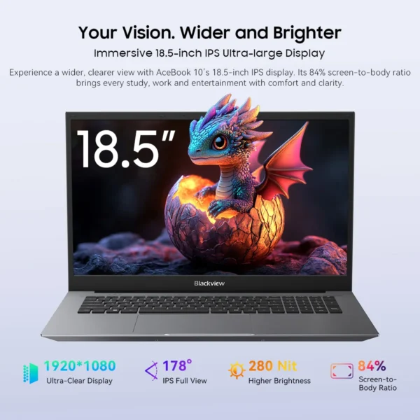 Blackview Laptop AceBook 10, Quad-Core N150,16GB DDR4, 512GB SSD, 18.5” LCD Display,Laptops Computer for Business Student