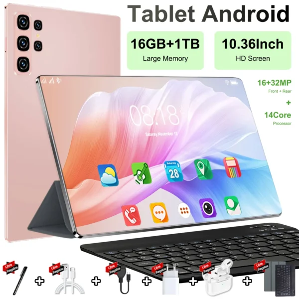 2025 Global Android 13 New 10.36 inch tablet 16GB 1TB 14 core 4K HD 5G WIFI Bluetooth WPS 20000mAh tablets