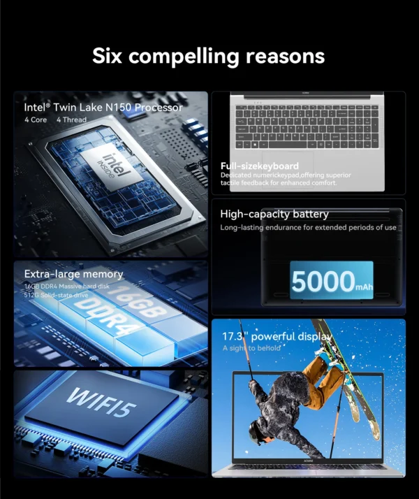 2025 New 17.3" Laptop 16GB RAM 512GB 1TB SSD Intel N150 Portable Notebook Lightweight Windows 11PRO