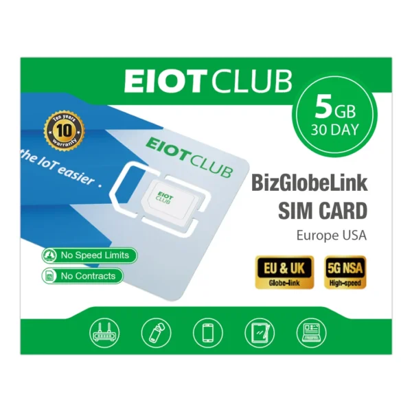 EIOTCLUB Europe & US Data SIM Card - 5GB 30DAY, 5G/4G High Speed Travel SIM, Data-Only, Rechargeable, No Roaming Fee