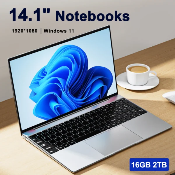 A682eb3e1e2fe4eacbf790e3f3705fedbT.webp Ultra Slim Laptop 14.1" 16GB RAM 2TB SSD Intel N3700 Notebook Gamer 1920*1080 Display Office Study Computer PC Windows 11 Pro