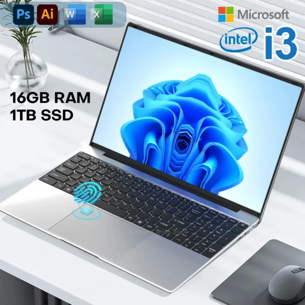 A7dc7309bdee94bdcab9cfd8807d6baear.webp Windows 11 Pro Laptop Computer Intel Core i3-5005U 15.6" 16GB DDR 1TB SSD Laptops Office Computer PC Fingerprint Unlock Notebook