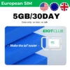 EIOTCLUB Europe & US Data SIM Card - 5GB 30DAY, 5G/4G High Speed Travel SIM, Data-Only, Rechargeable, No Roaming Fee