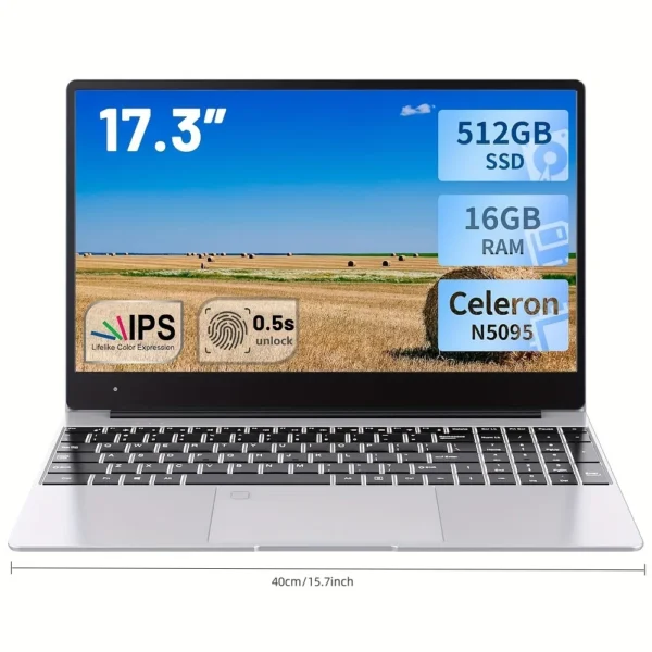 2025 New 17.3" Laptop 16GB RAM 512GB 1TB SSD Intel N150 Portable Notebook Lightweight Windows 11PRO