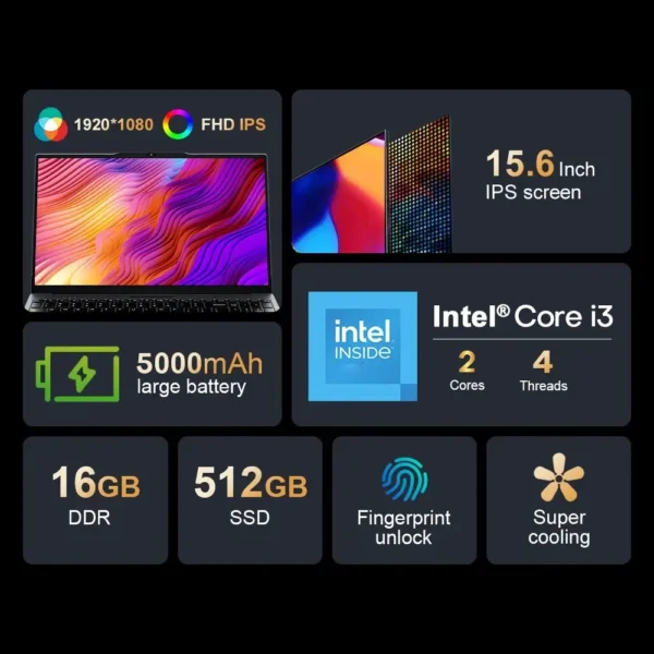 Abd3136f072a84442a8ea60e96e4a1af0Z.webp 15.6 inch Windows 11 Pro Laptop Computer Intel Core i3 6100U IPS FHD 1080P Notebook PC Office Study Laptops Fingerprint Unlock