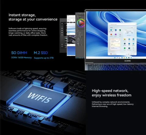 2025 New 17.3" Laptop 16GB RAM 512GB 1TB SSD Intel N150 Portable Notebook Lightweight Windows 11PRO