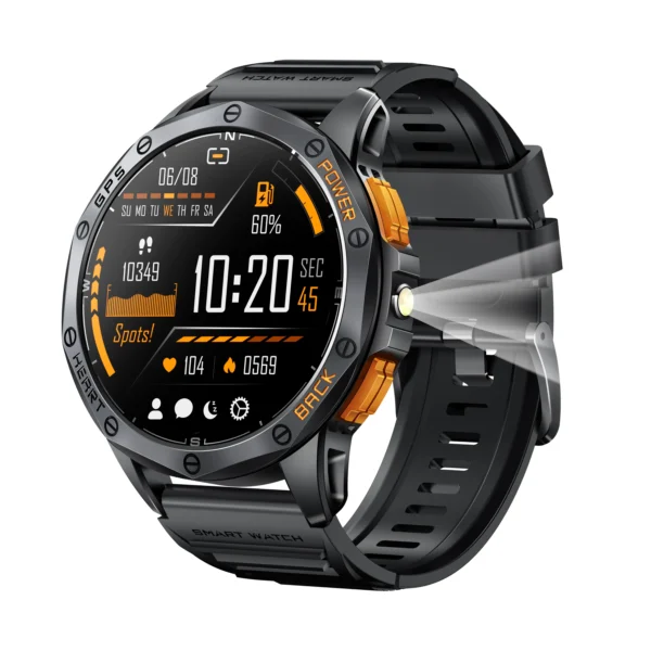 K67 Smartwatch Men Blood Pressure BT Call  1.43inch Amoled Screen IP68 Waterproof Compass GPS Sports Smart Watch with LED Light