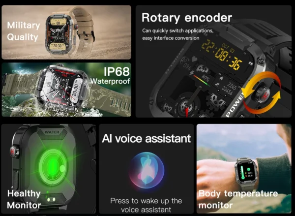 H33c7479a3afd4723aa705073bfcf105eU.webp 1.85 HD Large Screen Outdoor Design IP68 Waterproof Mud Proof Body Temperature Monitor High Quality Smart Watch MK66