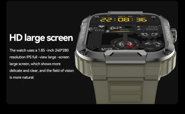 H60c8b8f0dfe64516afed43381ae64b7fY.webp 1.85 HD Large Screen Outdoor Design IP68 Waterproof Mud Proof Body Temperature Monitor High Quality Smart Watch MK66