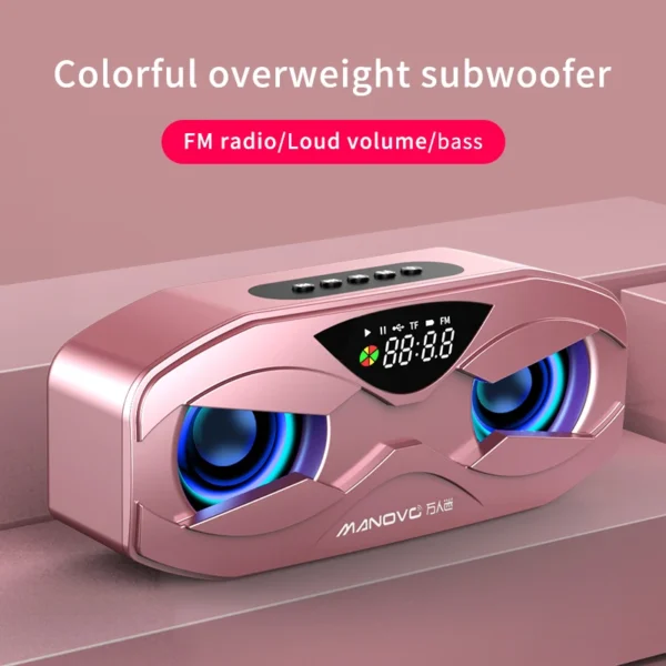 H70d4237d5cd24e8dabe3de5844568638r.webp Manovo M5 Portable Speaker with Heavy Bass Support FM Radio, LED Colorful Lights, Stereo Sound, for Home, Party, Travel