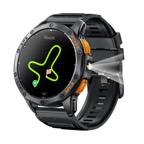 K67 Smartwatch Men Blood Pressure BT Call  1.43inch Amoled Screen IP68 Waterproof Compass GPS Sports Smart Watch with LED Light