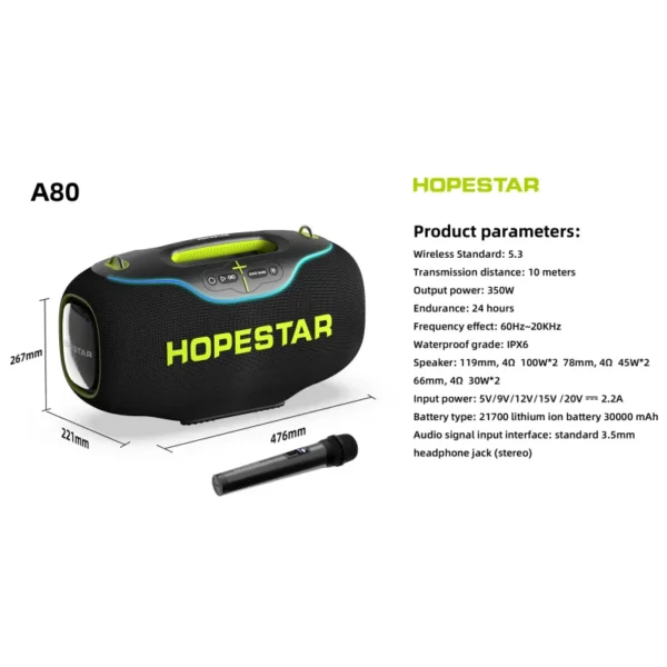 Hdff8932442b94a1da4bbbca2a9d7a95fH.webp New Original HOPESTAR A80 350W Bluetooth Speaker Outdoor Waterproof Portable Wireless Party Boombox 3 with Subwoofer