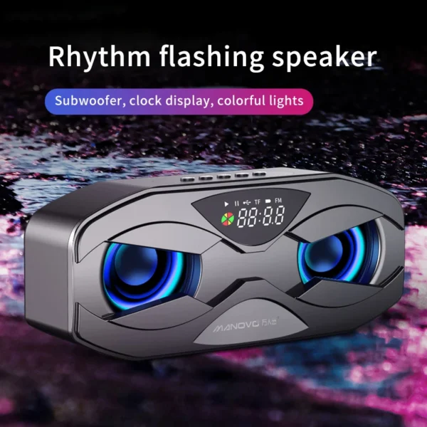 Hea2582bf97f54b13b20c45ef4b9d9224i.webp Manovo M5 Portable Speaker with Heavy Bass Support FM Radio, LED Colorful Lights, Stereo Sound, for Home, Party, Travel