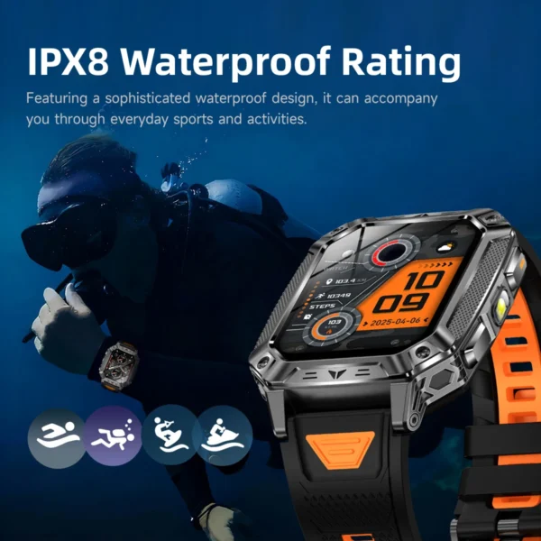 S00a0c74fe7cb4e2f9866710c5c9b4487W.webp 2026 Military Smartwatch 2.01''Color Screen Outdoor Sports Watch for Men SOS Red Alarm Flashing Flashlight Health Monitor IP68