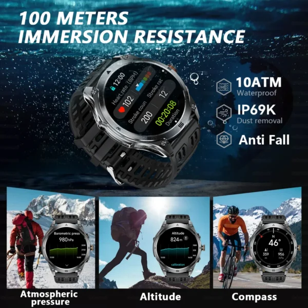 S00fd2caef5624feba32ab41425030a55p.webp 2026 New Military Smart Watch 1000Mah Battery GPS trace Compass 10ATM Waterproof Tactics Sport Flashlight call Smart Watch Men
