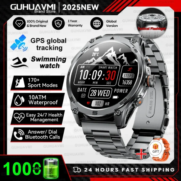 S034a4a8923384975b293bc4ba0114a51S-2.webp 2025 New Military T-Rex 3 Ultra GPS Smart Watch 1000mAh Battery 10ATM Waterproof Compass Flashlight Sports trackr Smartwatch Men