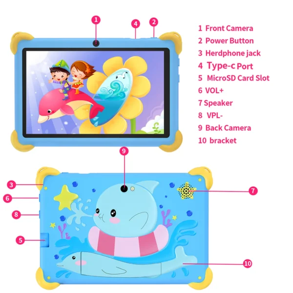 S04519b871eac4a87a20b632e0fef868ac.webp 7 Inch 5G Kids' Tablet with Cartoon Pattern Android Learning Education PC with Kids-Proof Case 4000mAh Tablet